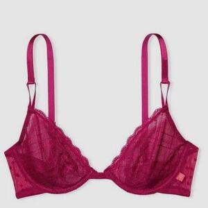 Victoria's Secret Sexy Tee Unlined Lace Demi Bra- Berry Pink, 38D